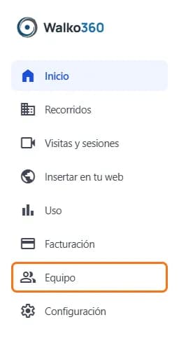 El menú del panel con «Equipo» marcado