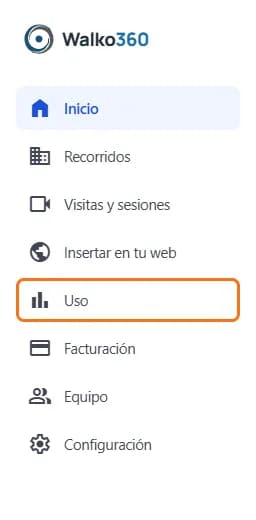 El menú del panel con «Uso» marcado