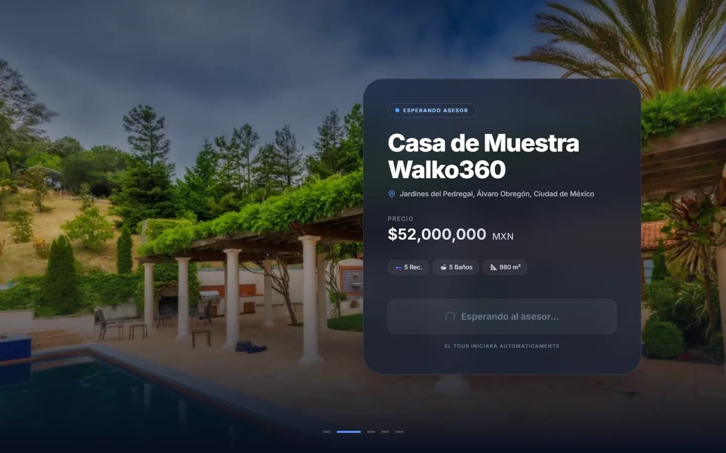 Lo que ve tu cliente al abrir su enlace: la portada del inmueble con «Esperando al asesor…»